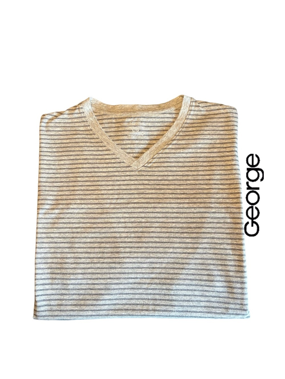 George Men’s V‑Neck Striped Short Sleeve Tee- Light Two-tone Grey